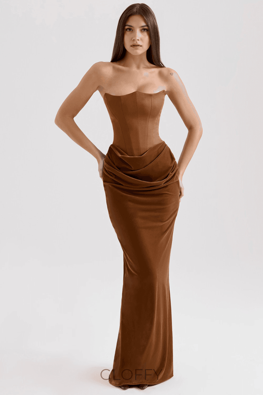 Zaymira Straplez Drape Detaylı Maxi Elbise