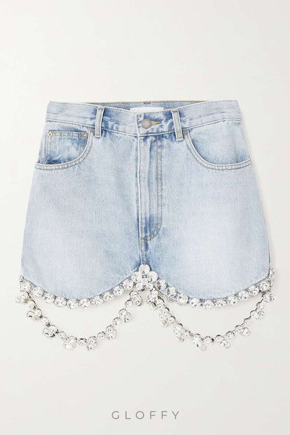 Maya Kristal Süslemeli Denim Etek