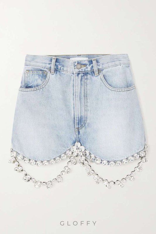 Maya Kristal Süslemeli Denim Etek