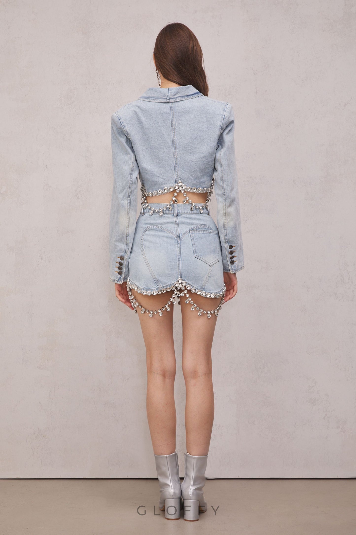 Maya Kristal Süslemeli Denim Etek