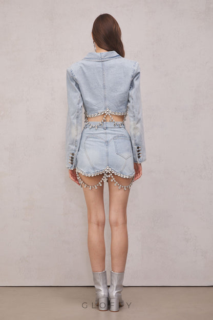 Maya Kristal Süslemeli Denim Etek