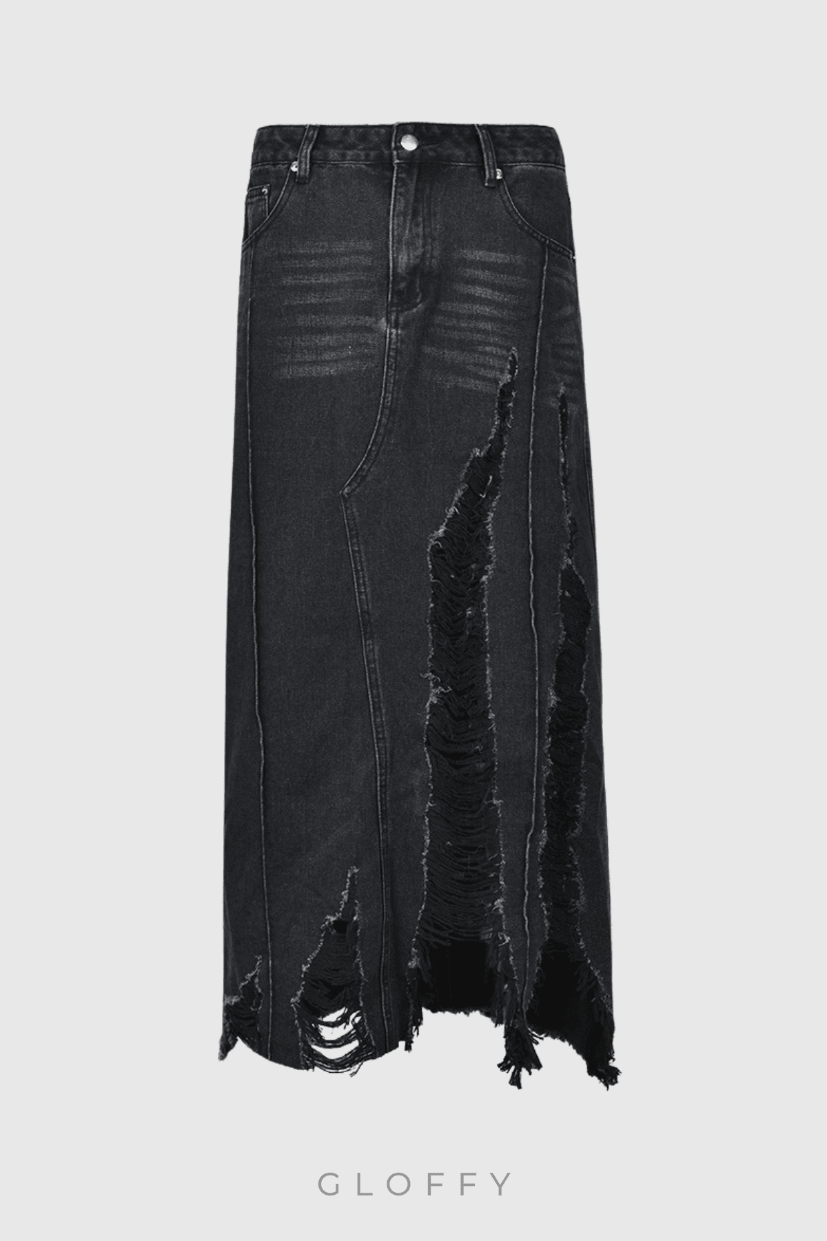 Melany Püsküllü Yüksek Yırtmaçlı Denim Maxi Etek