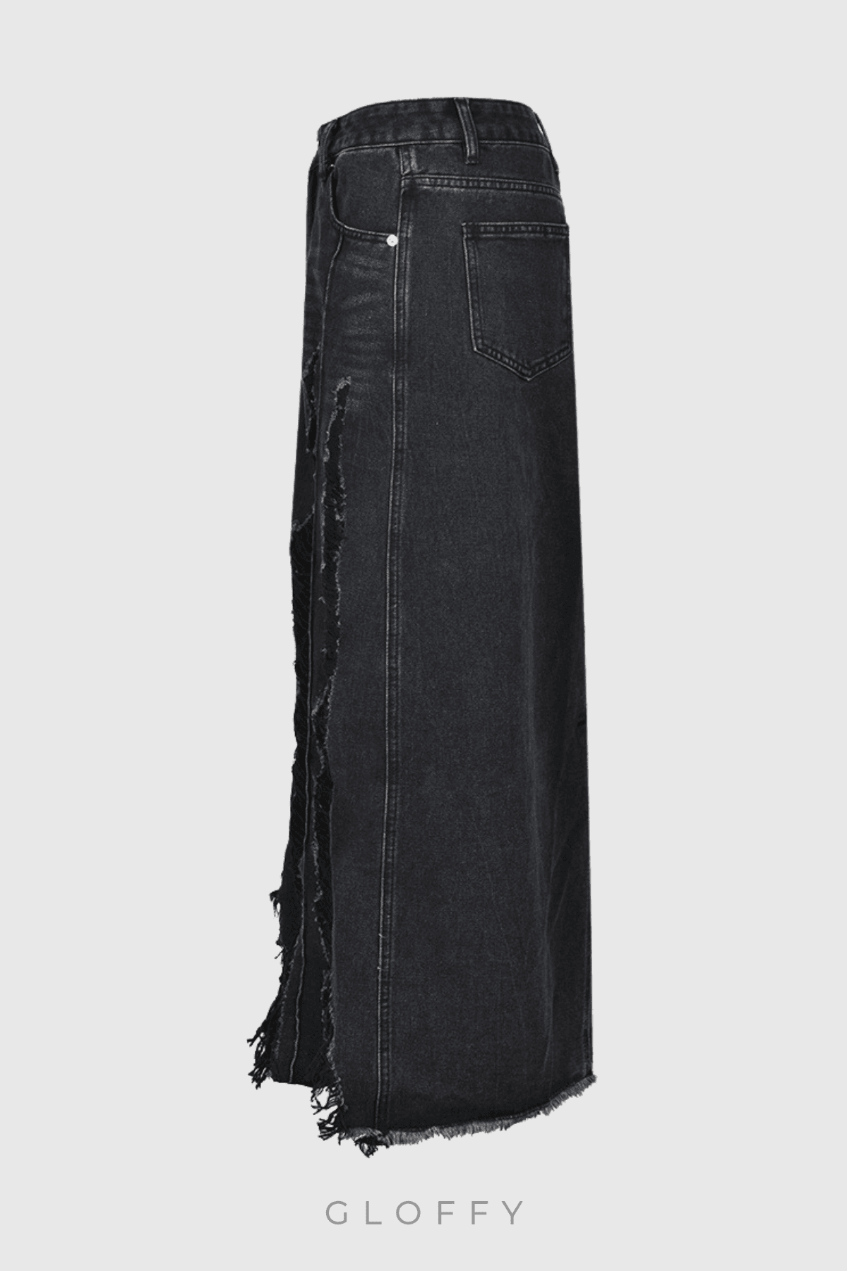 Melany Püsküllü Yüksek Yırtmaçlı Denim Maxi Etek