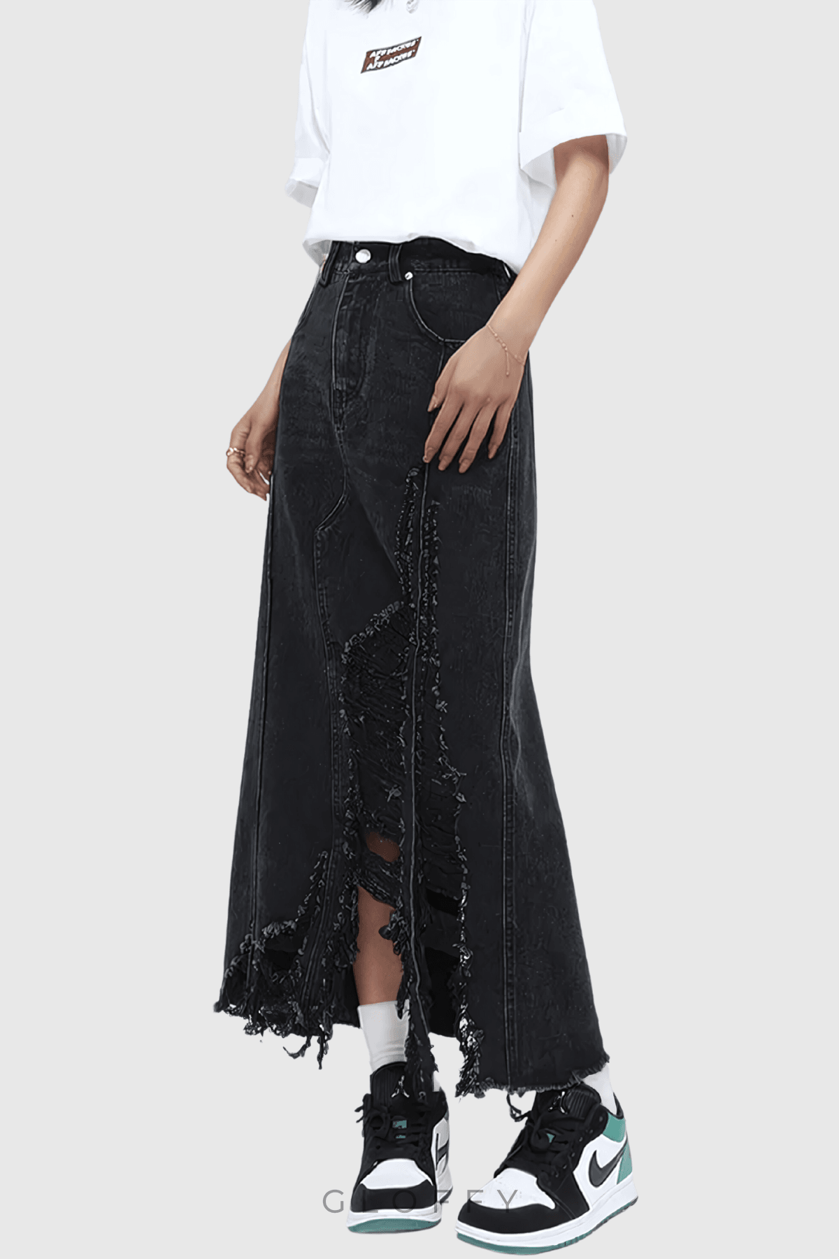 Melany Püsküllü Yüksek Yırtmaçlı Denim Maxi Etek