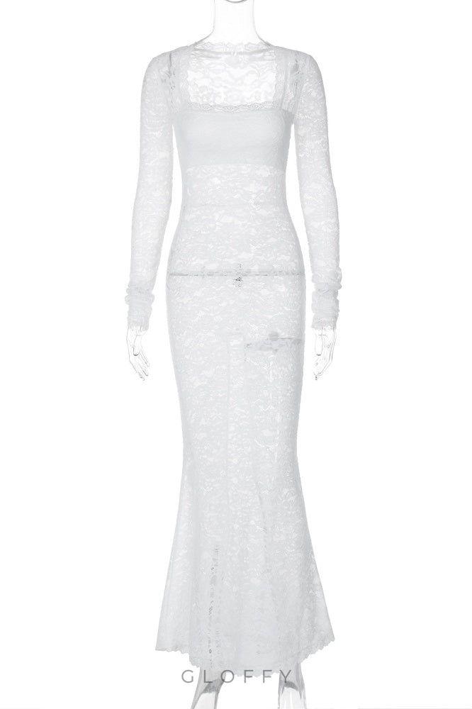 Bertha Kare Yaka Dantel Uzun Elbise