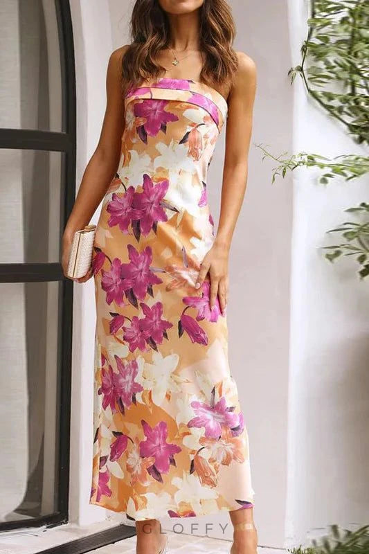 Miya Turuncu Pembe Maxi Elbise