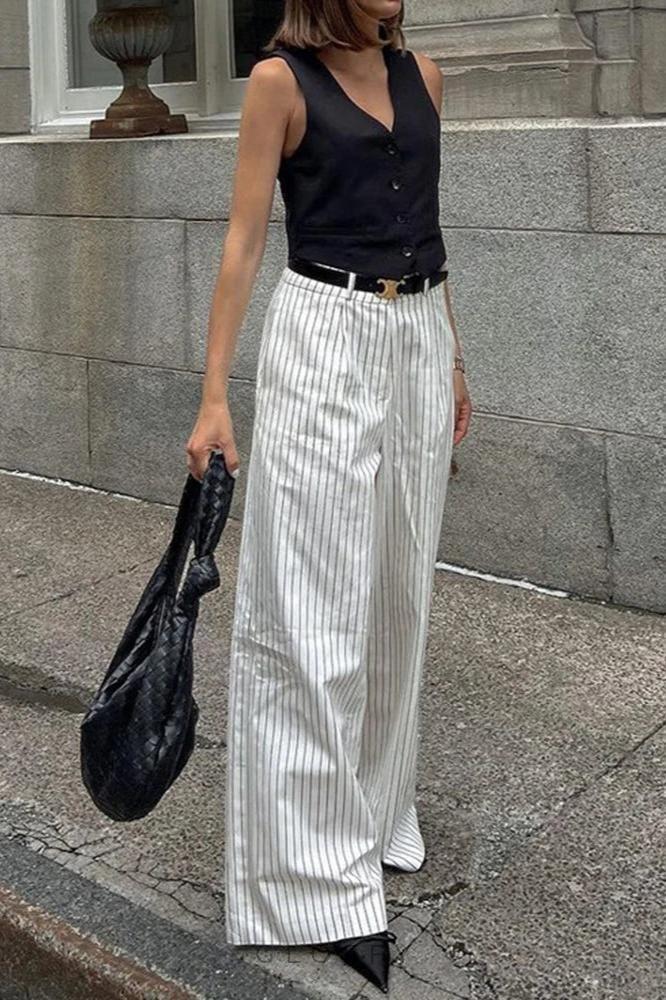 Layla Çizgili Geniş Paça Pantolon