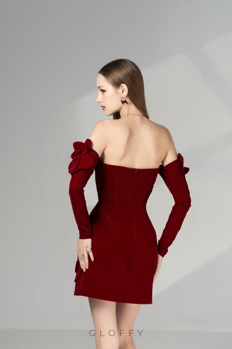 Marceline Çiçek Aplikeli Straplez Mini Elbise