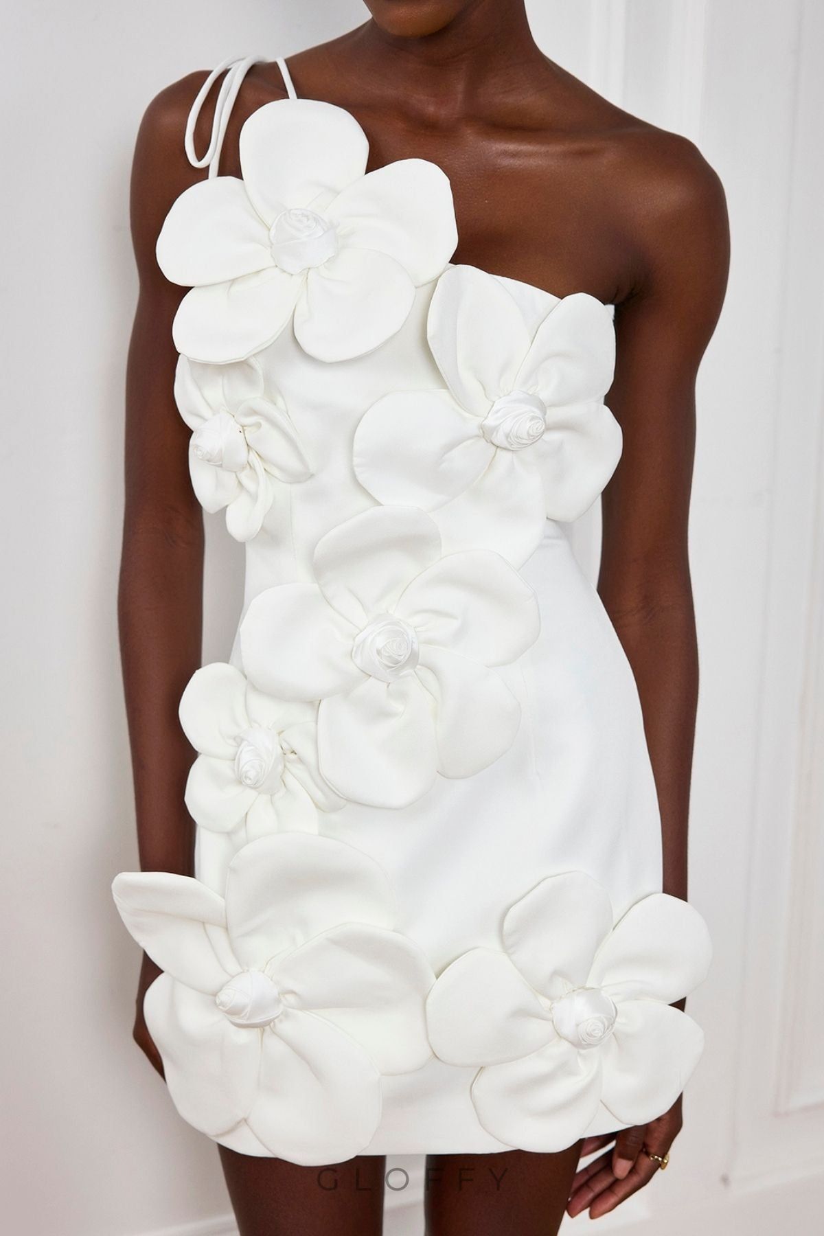 Yamileth Çiçek Desenli Tek Omuz Dantel Detaylı Mini Elbise