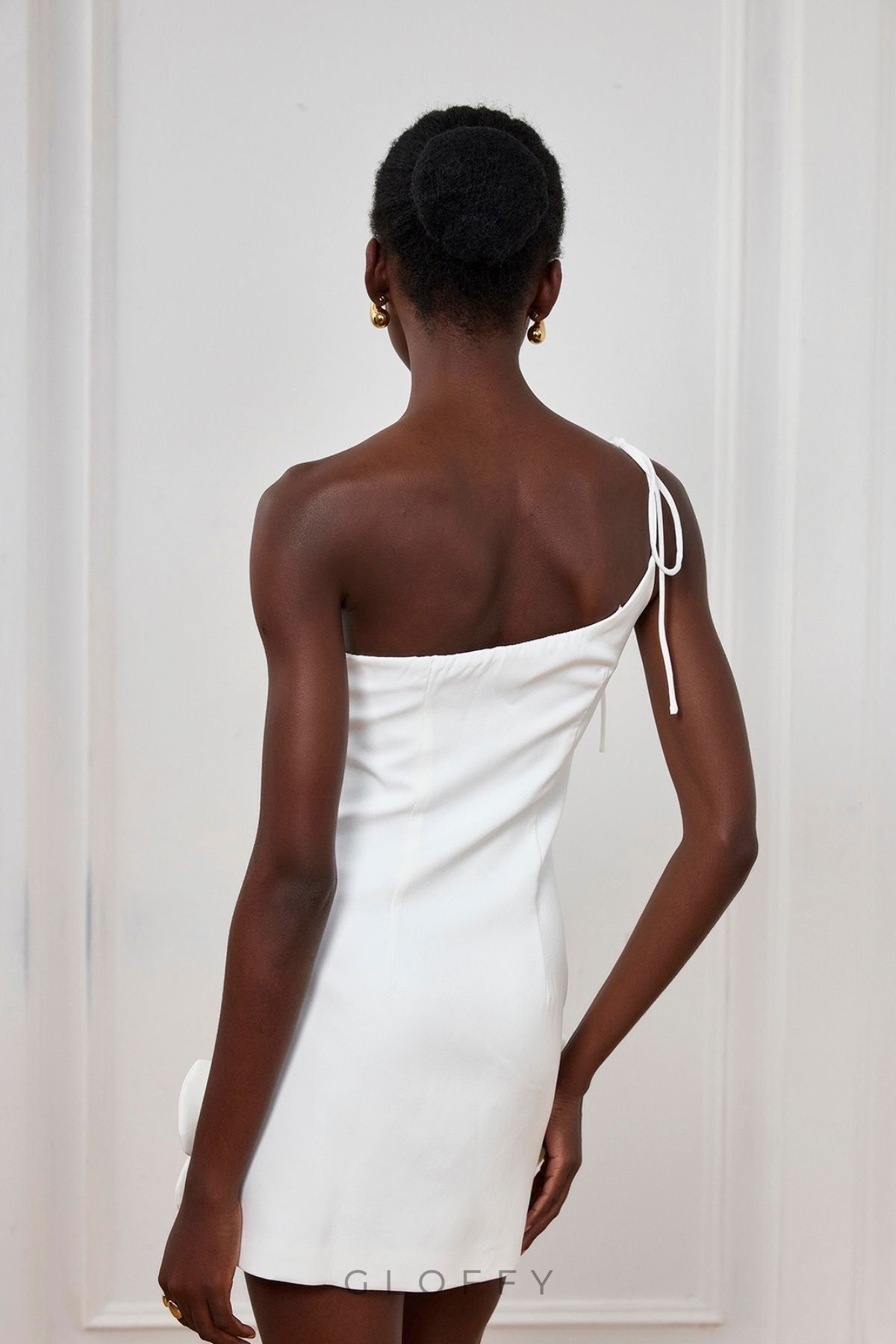 Yamileth Çiçek Desenli Tek Omuz Dantel Detaylı Mini Elbise