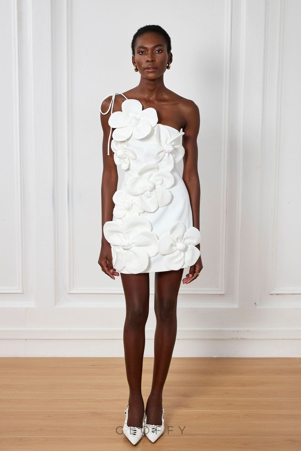 Yamileth Çiçek Desenli Tek Omuz Dantel Detaylı Mini Elbise