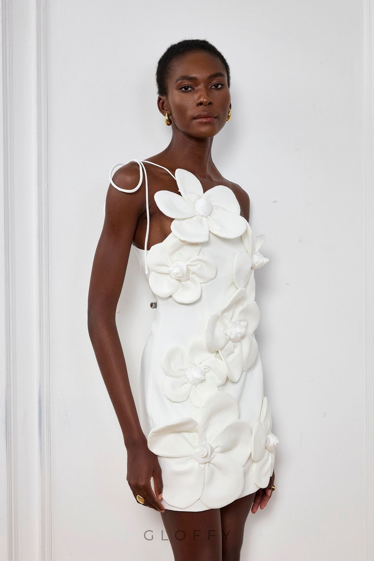 Yamileth Çiçek Desenli Tek Omuz Dantel Detaylı Mini Elbise