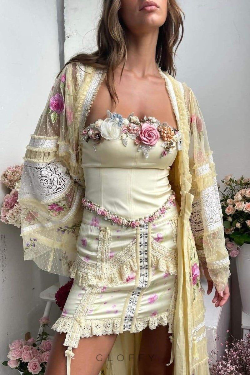 Anita Boncuklu Çiçekli Büstiyer