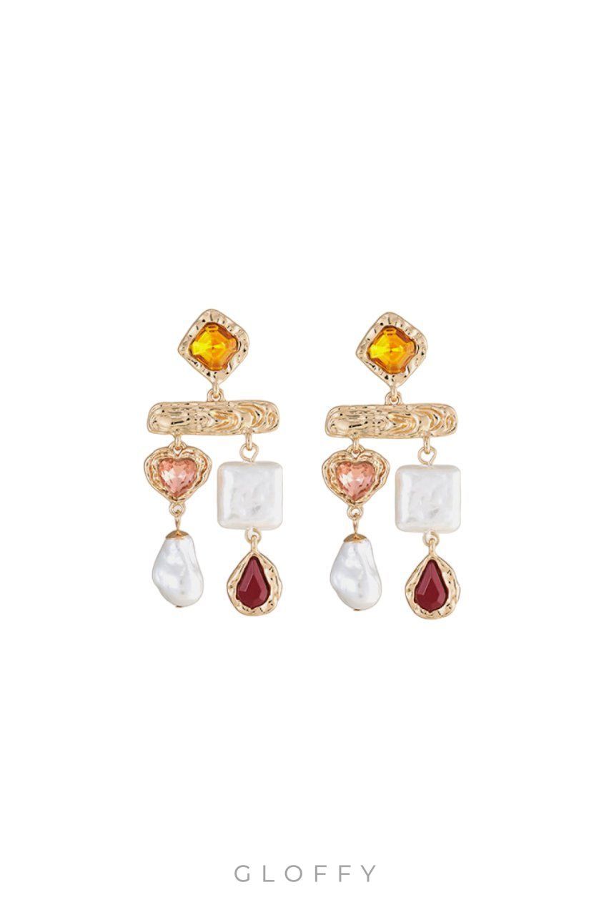 Barok Renkli Taşlı İnci Küpeler