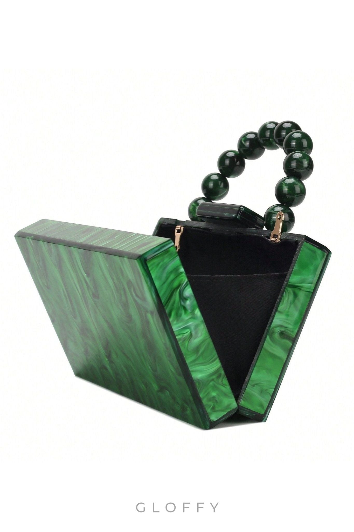 Emerald Mermer Desenli Boncuk Saplı Çanta