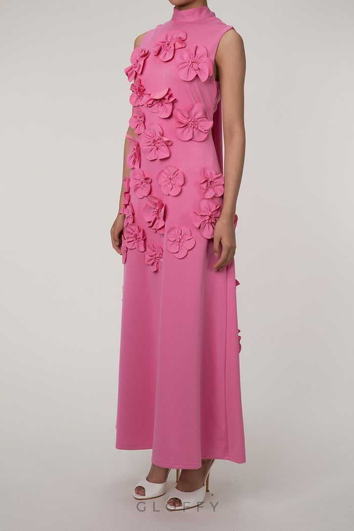 Ethel Çiçek İşlemeli Kolsuz Maxi Elbise