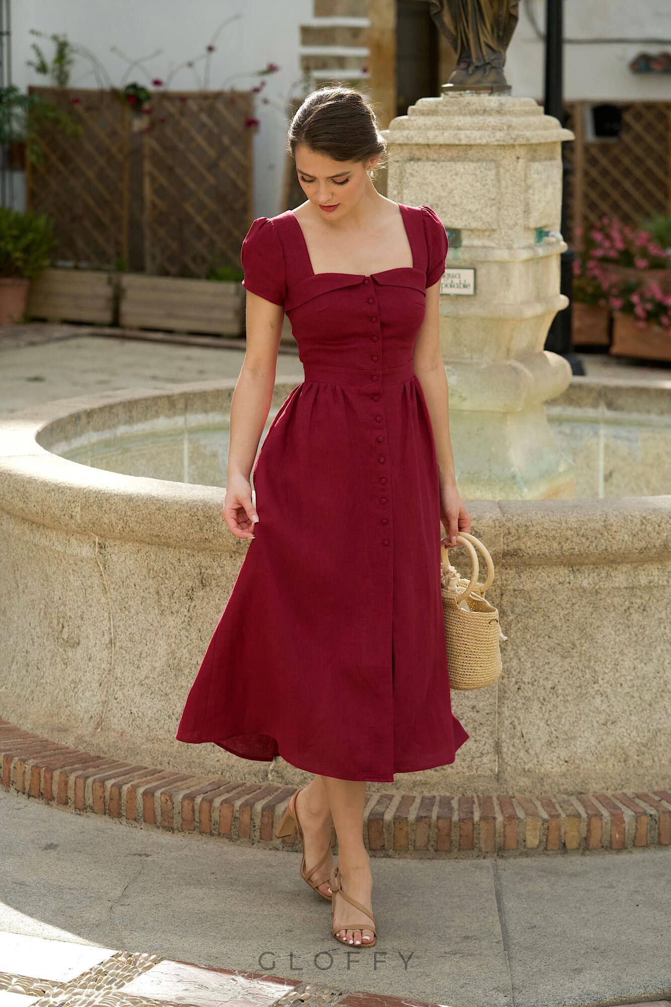 Marcelle Bağcıklı Sırt Detaylı Düğmeli Midi Elbise