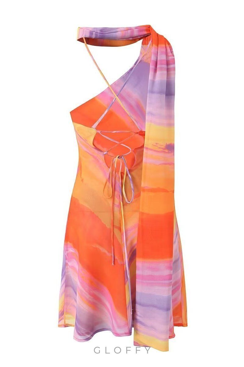 Elena Tek Omuz Bağcıklı Mini Elbise