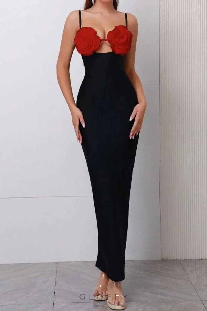 Emily Çiçek Detaylı Slip Maxi Elbise