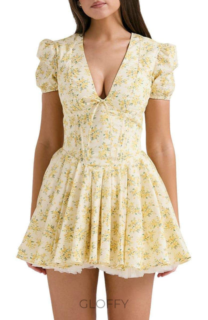 Emily Çiçekli Korse Mini Elbise