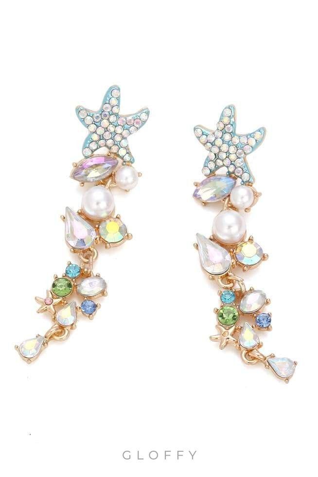 Emaye Kristal İnci Deniz Yıldızı Damla Küpe