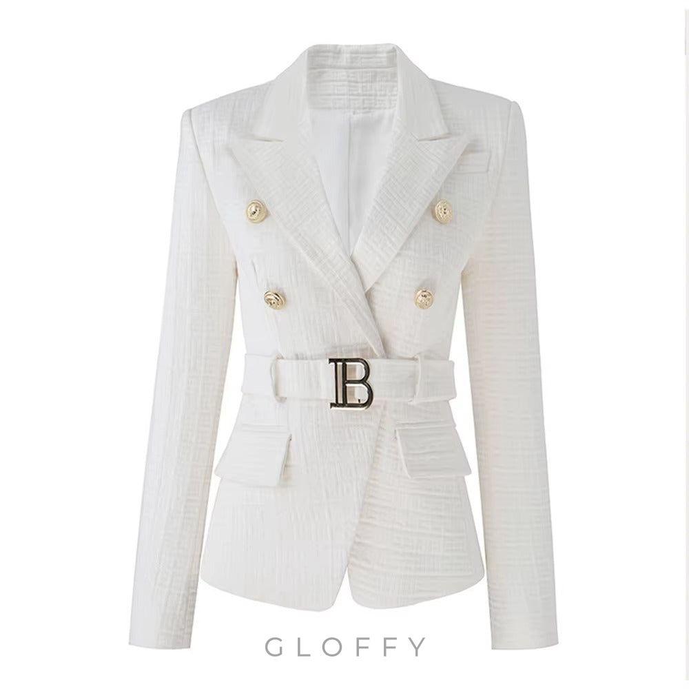 Cassandre Gold Düğme Detaylı Kemer Tokalı Blazer Ceket