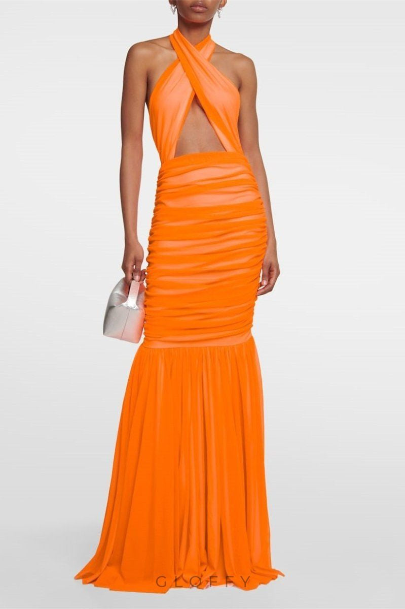 Jodie Cross Halter Yaka Uzun Elbise