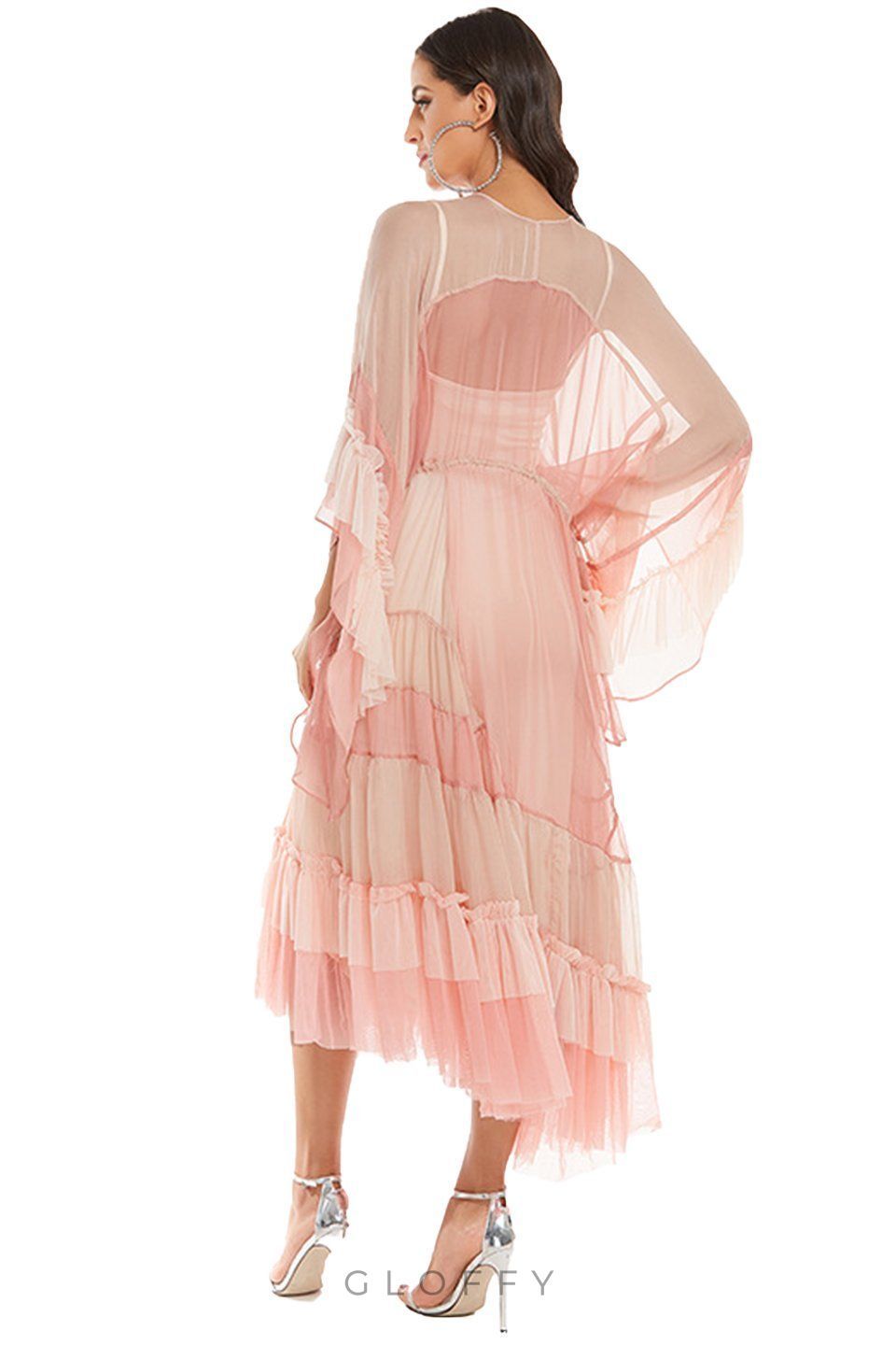 Katie Mesh Degrade Pembe Midi Uzun Elbise