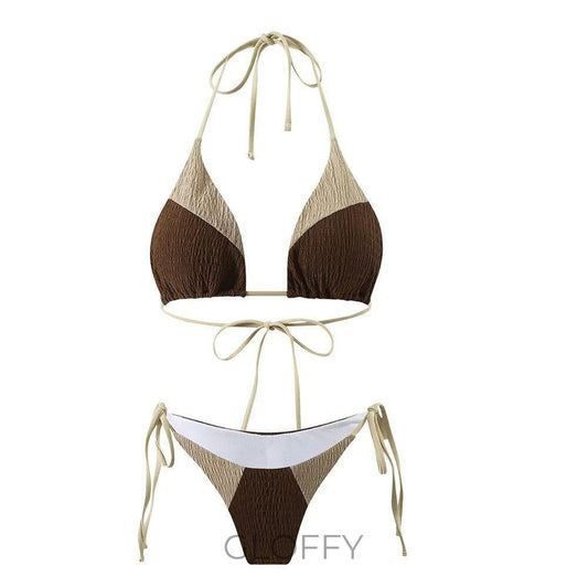 Ysolde Renk Bloklu Bağlamalı Üçgen Bikini Takımı