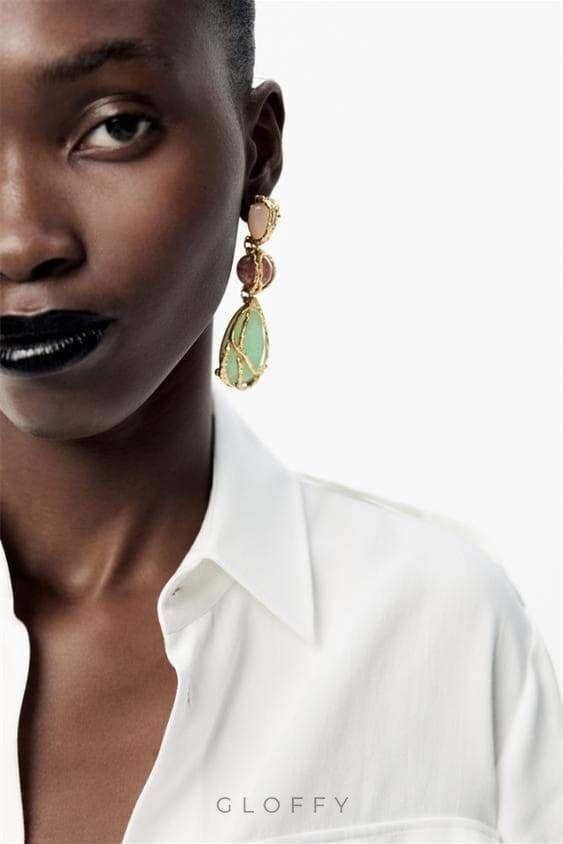 Alya Zümrüt Taşlı Küpe