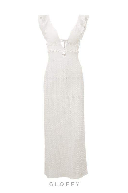 Muriel Ruffle Cut-out Örme Uzun Elbise